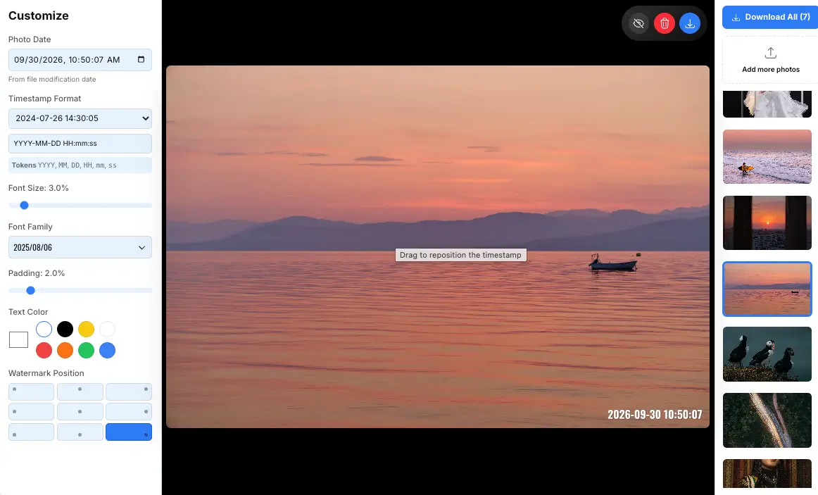 Photo Timestamper editor preview